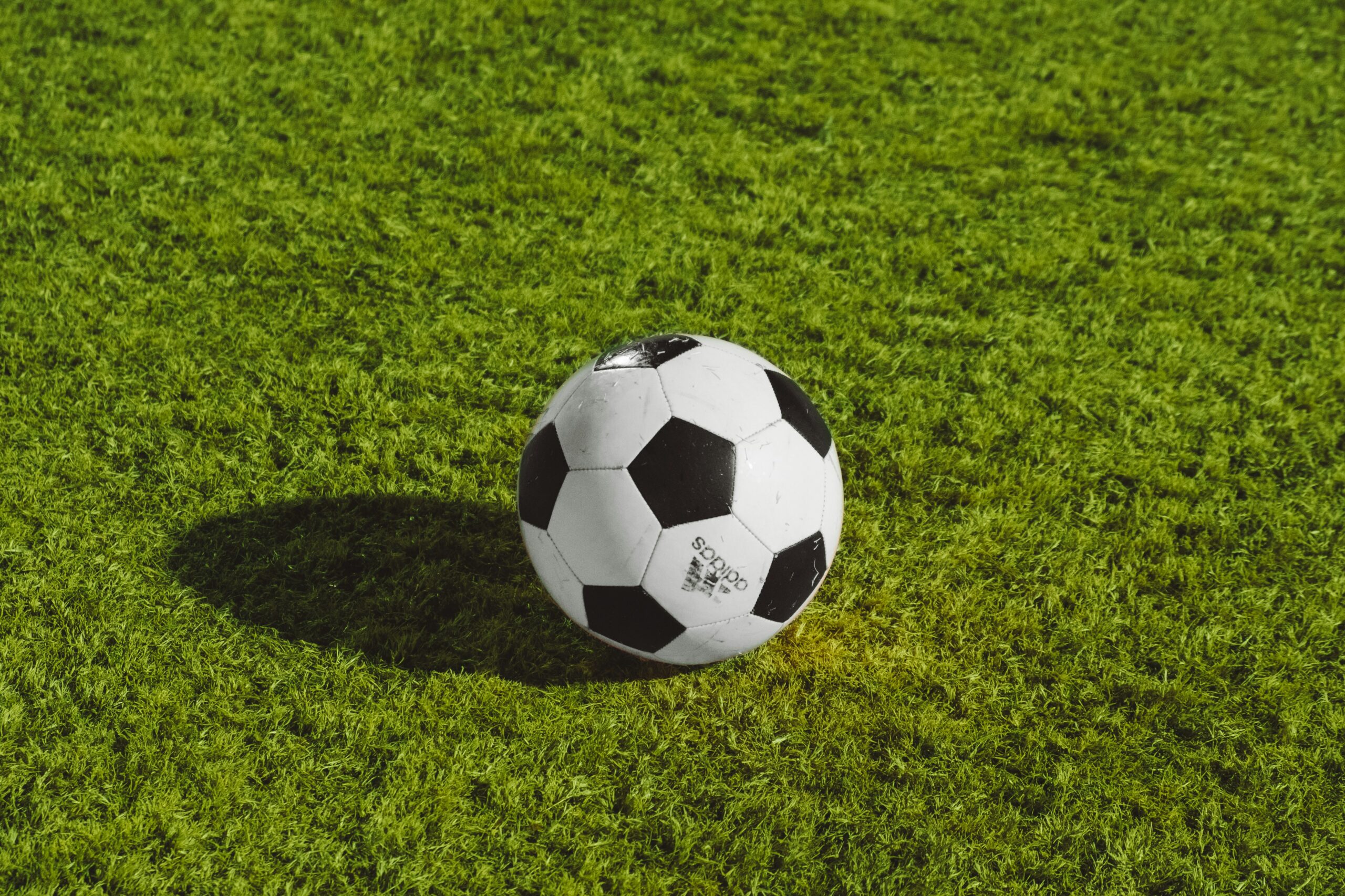 a soccer ball sits in a field